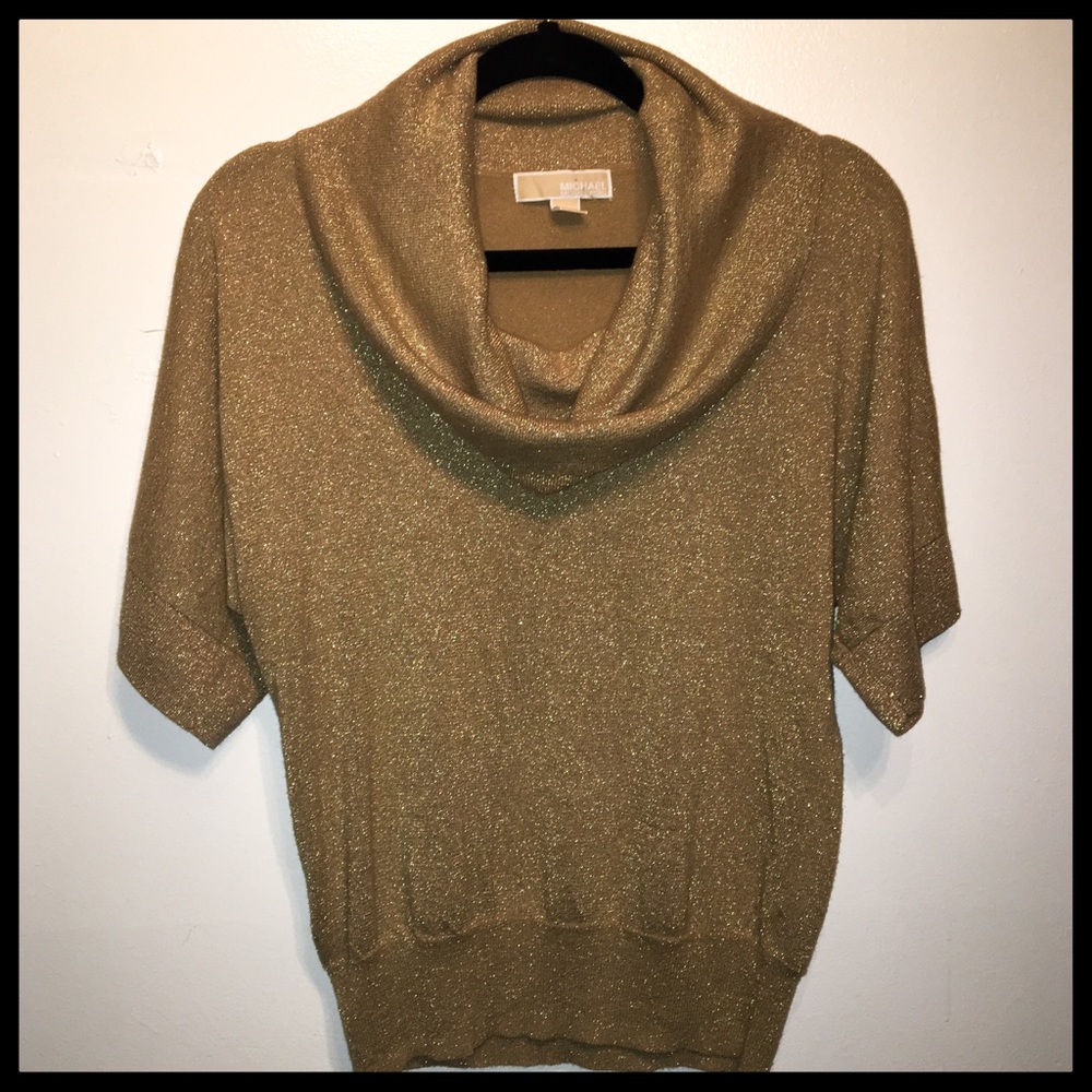 Michael Kors gold sparkle cowl drape neck sweater